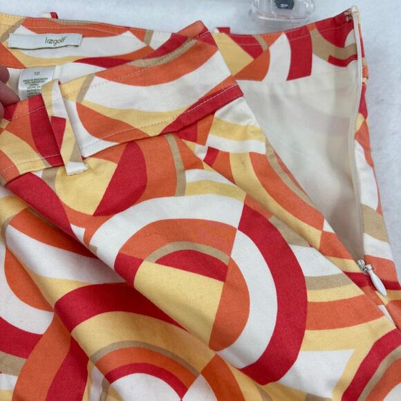LizGolf Skort Size 10 Orange Yellow White Geo Print Pocket Side Zip Golf Stretch - Picture 5 of 10